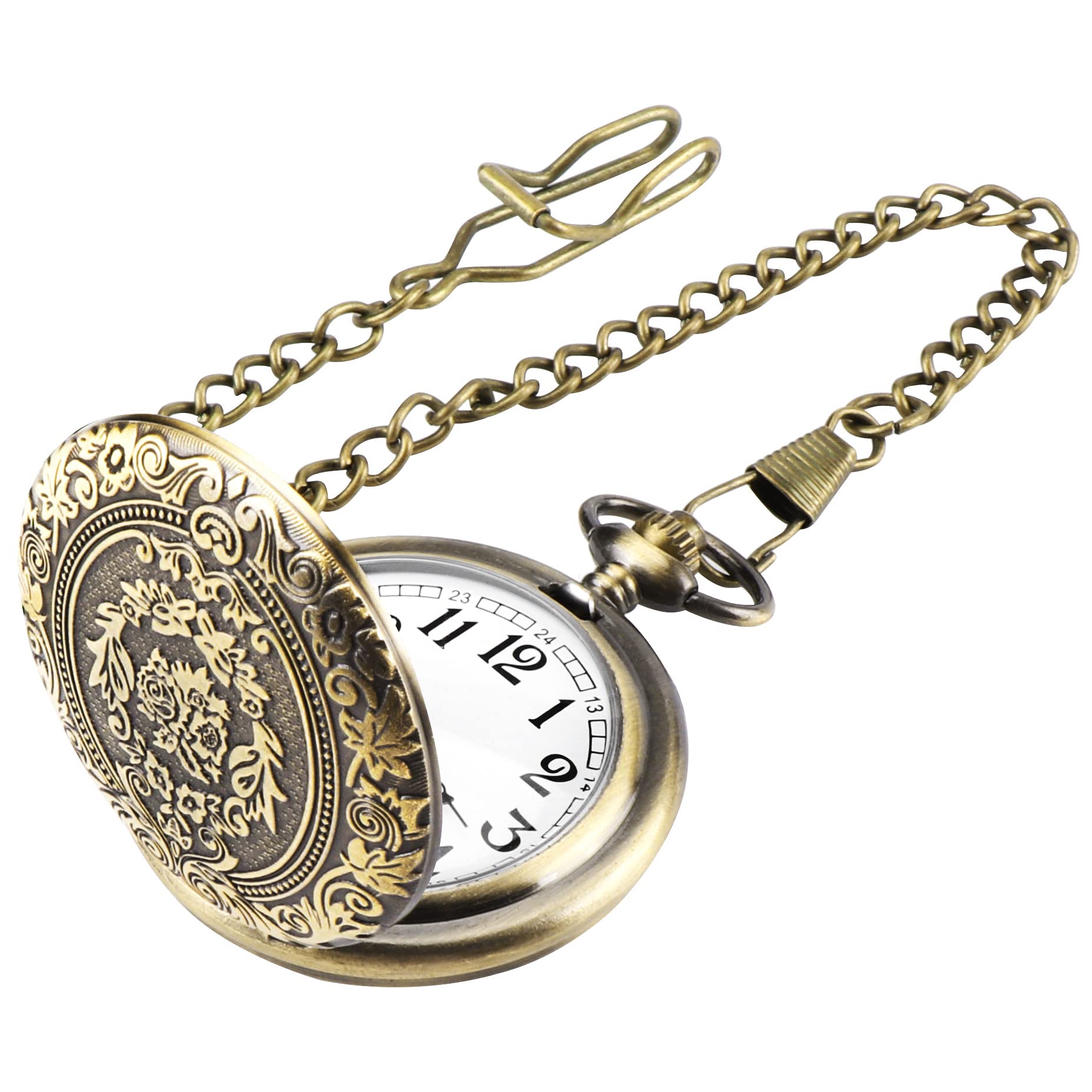 Taschenuhr, Vintage Taschenuhr mit Kette, Arabisch Ziffern Quarz Taschenuhr für Männer Frauen Vater Opa Geburtstag Jahrestag (Bronze) Angebot bei HelloDeals