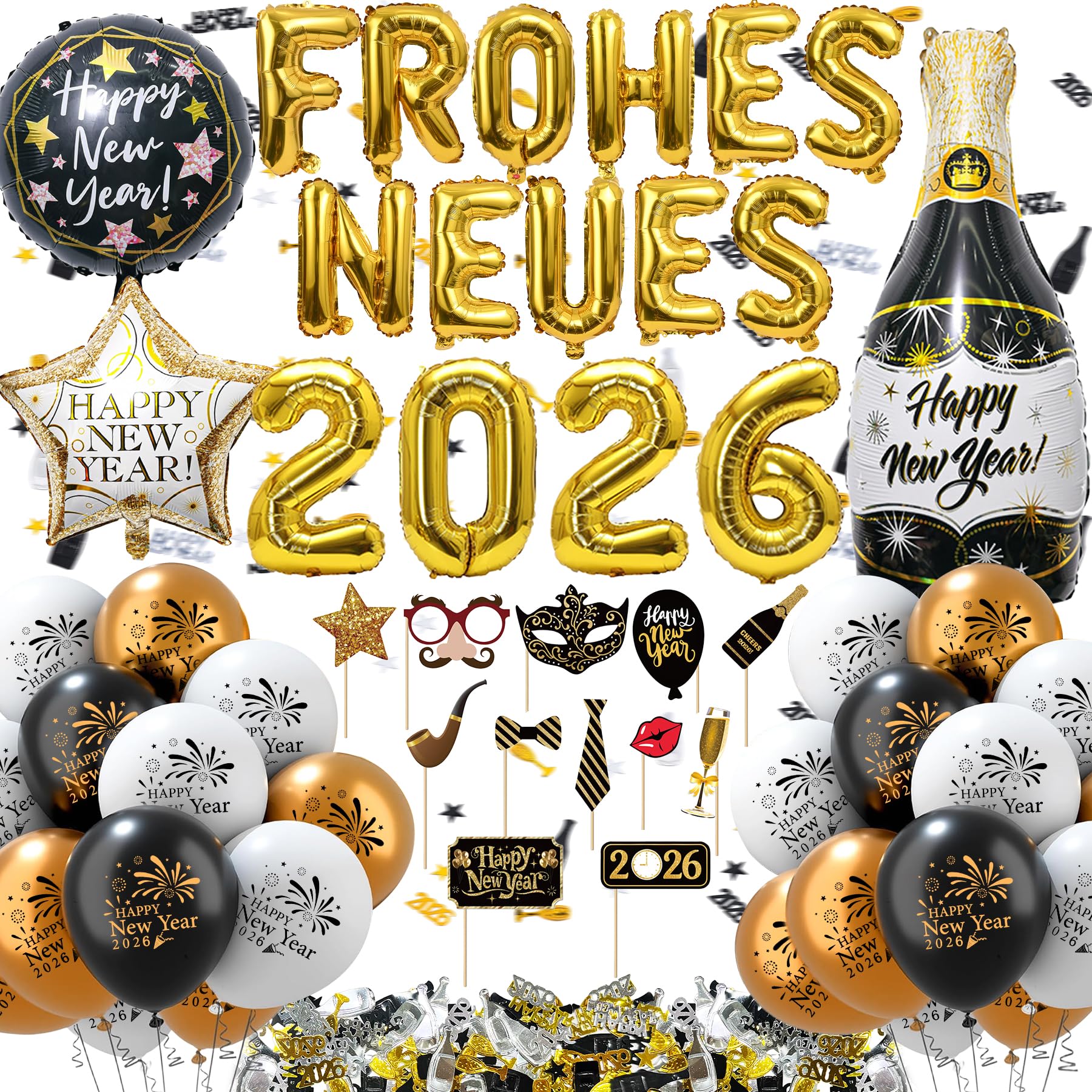 Silvester Deko 2026 Party Set,Neujahr Silvesterdeko,Neujahr Deko Ballon,Silvester Dekoration Set,Happy New Year Girlande,Deko zu Neujahr New Year Decoration,Silvesterparty Dekoration Frohes Neues-a Angebot bei HelloDeals
