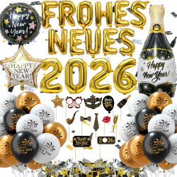 Silvester Deko 2026 Party Set,Neujahr Silvesterdeko,Neujahr Deko Ballon,Silvester Dekoration Set,Happy New Year Girlande,Deko zu Neujahr New Year Decoration,Silvesterparty Dekoration Frohes Neues-a Angebot bei HelloDeals