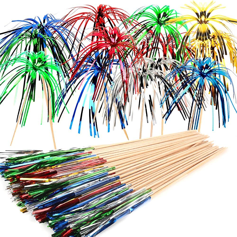 ALINK 100 Stück Cocktailspieße Cocktail Picks Feuerwerk Sticks, Feuerwerk Sticks Cocktail Deko Benutzt für Cocktail Party Dekorationen, Bunte Frucht Zahnstocher Palme Cocktail Picks Angebot bei HelloDeals