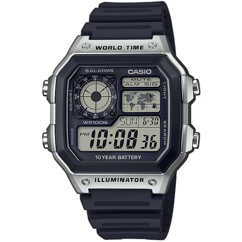 Casio - Watch AE-1200WH-1CVEF - Men's Watch - Waterproof - Digital - with Elastic Band - Black Black, Sliver Angebot bei HelloDeals