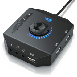 CSL - USB Soundkarte extern - Soundkarte mit Lautstärkeregelung USB Hub - Anschluss für Headset Kopfhörer Mikrofon - Equalizer - Steuerung eines Audioplayers - schwarz Angebot bei HelloDeals