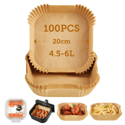 Cosori Backpapier für Heißluftfritteuse XXL 4-7,3 L, 100 Stück 20 cm, ungebleichtes Airfryer zubehör, antihaftbeschichtete Einwegschalen, Pergamentpapier, kompatibel mit gängigen Heißluftfritteusen 4,5-6L Wood Angebot bei HelloDeals