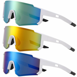 3 Stück Schnelle Brille Herren Fahrradbrille UV 400 Sportbrille Sport Sonnenbrille Laufbrille MTB Fahrrad Brillen für Herren Damen Rennrad Fahrrad Ski Rave Golf Outdooraktivitäten Einheitsgröße weißer rahmen Angebot bei HelloDeals