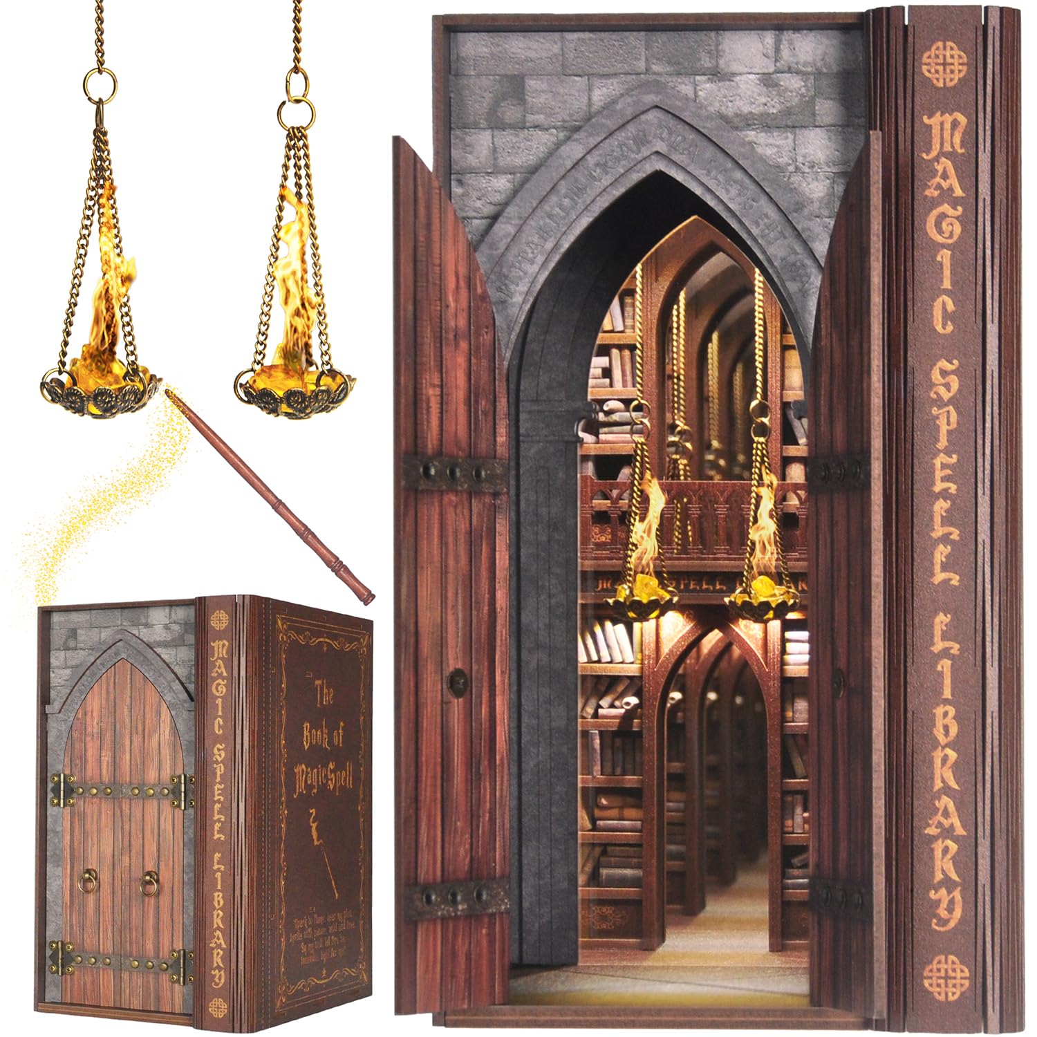 DolphinIsle Book Nook-Kits für Erwachsene, DIY Booknook Bücherregal Dekor Magische Zauberbibliothek mit Flammenillusion Angebot bei HelloDeals