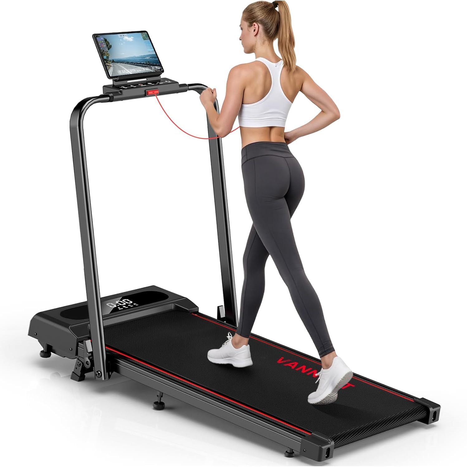 Laufband für Zuhause, VANNECT Walking Pad, 1-12 km/h Klappbares Laufband mit 9% Steigung,LCD-Display, Dreifache Steuerung - Fernbedienung + App + Handlauf-Tasten, Belastbar bis 160 kg Schwarz-Rot Angebot bei HelloDeals