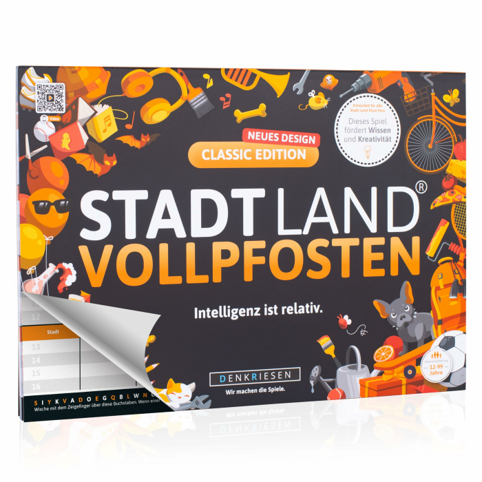 DENKRIESEN Stadt Land VOLLPFOSTEN® - Classic Edition | Wortspiel für 2-50 Spieler | Familienspiel ab 12 Jahren | Stadt Land Fluss | Gesellschaftsspiel & lustiges Partyspiel im DIN A4 Format DIN A4 Spielblock Angebot bei HelloDeals