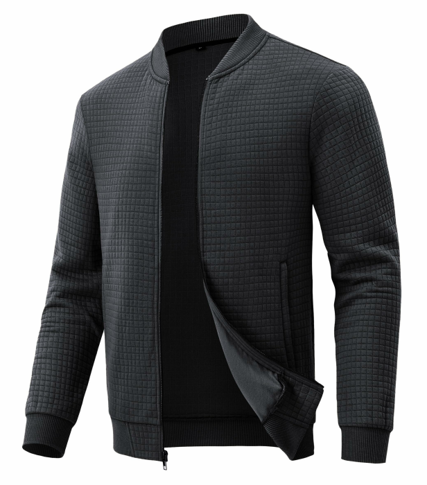 Jacke Herren übergangsjacke Winter Karierten Jacquard Alltag Freizeit Leicht Jacken mit Reißverschlusstasche L 1-schwarz Angebot bei HelloDeals