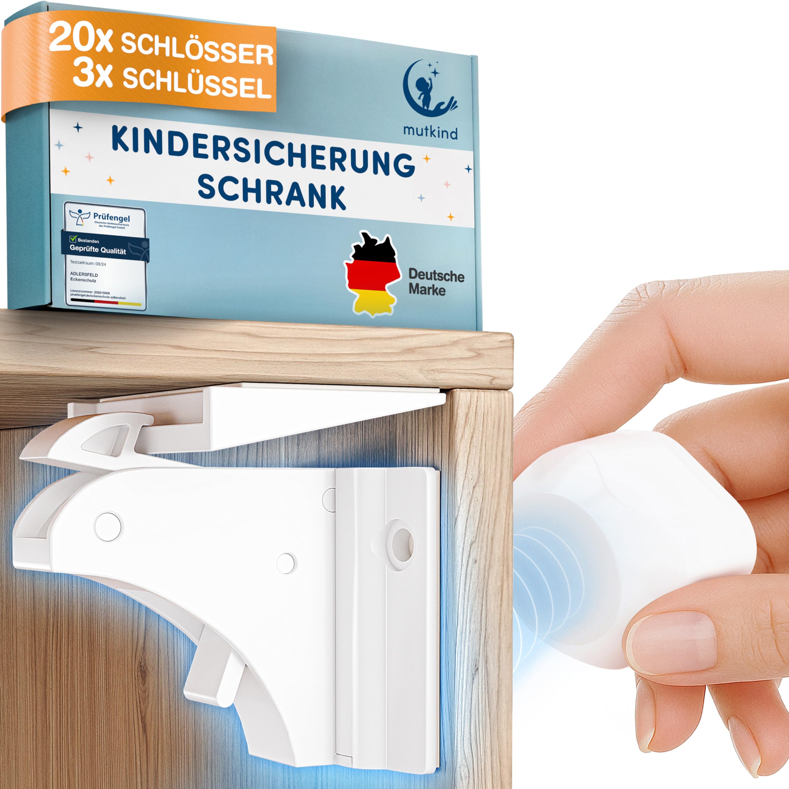 20x Magnetische Kindersicherung (Mit starkem TESA-Kleber) + 3x Schlüssel - 100% unsichtbare Kindersicherung Schrank und Schubladen - Schubladensicherung & Schranksicherung Baby ohne Bohren 20 Schlösser + 3 Schlüssel Weiß Angebot bei HelloDeals
