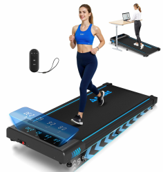 Walking Pad Laufband für Zuhause, 4-IN 1 Laufband Schreibtisch mit 9% Steigung, 2.5HP Bürstenloser Motor Walking Pad mit LED-Anzeige, Fernbedienung, 12 HIIT, Bis 150kg Belastbar, Keine Installation Schwarz-Blau 4-in-1 mit Vollbildmodus Angebot bei HelloDeals