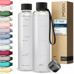 KIVY Tritan Trinkflasche 1l - Kohlensäure geeignet & Auslaufsicher - Für Sport, Schule & Büro - Sport Trinkflasche Gym - Wasserflasche Sprudel geeignet - Sportflasche 1 Liter 1000 ml Schwarz Transparent Angebot bei HelloDeals