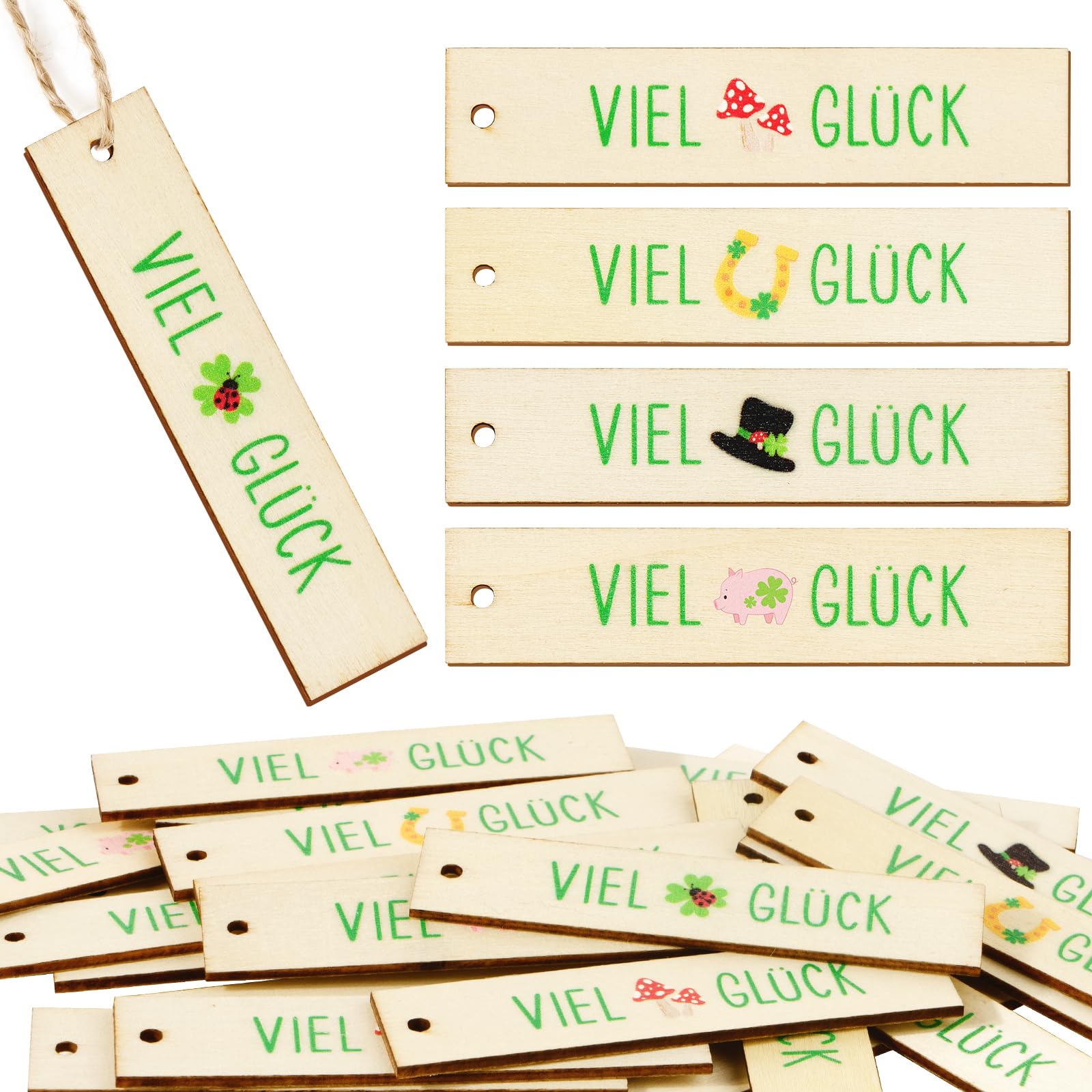 30 Stücke Viel Glück Holz Geschenkanhänger Silvester Geschenk Etiketten Holz Anhänger Glücksbringer für Silvester Neujahr Geburtstag Geschenk Angebot bei HelloDeals