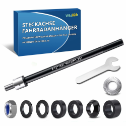 WildKids Steckachse für Fahrradanhänger M12 160-172 mm Steckachse, Einstellbare Schaftlänge, Steckachse kompatibel mit den meisten Fahrradanhängerkupplungen - Mit Anti-Rutsch-Muttern M12 x 1.75 (167-192 mm) Angebot bei HelloDeals