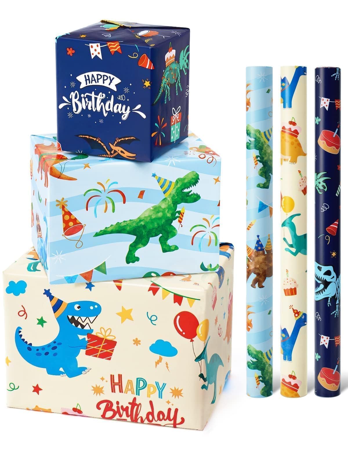 WERNNSAI Dinosaurier Geschenkpapier - 3 Rollen Dino Geburtstag Geschenk Papier Junge Kindergeburtstag Dino Geschenkpapier Grün Geschenk Deko Geschenkverpackung Geburtstagsparty Dekorationen 43cm x 3m Angebot bei HelloDeals