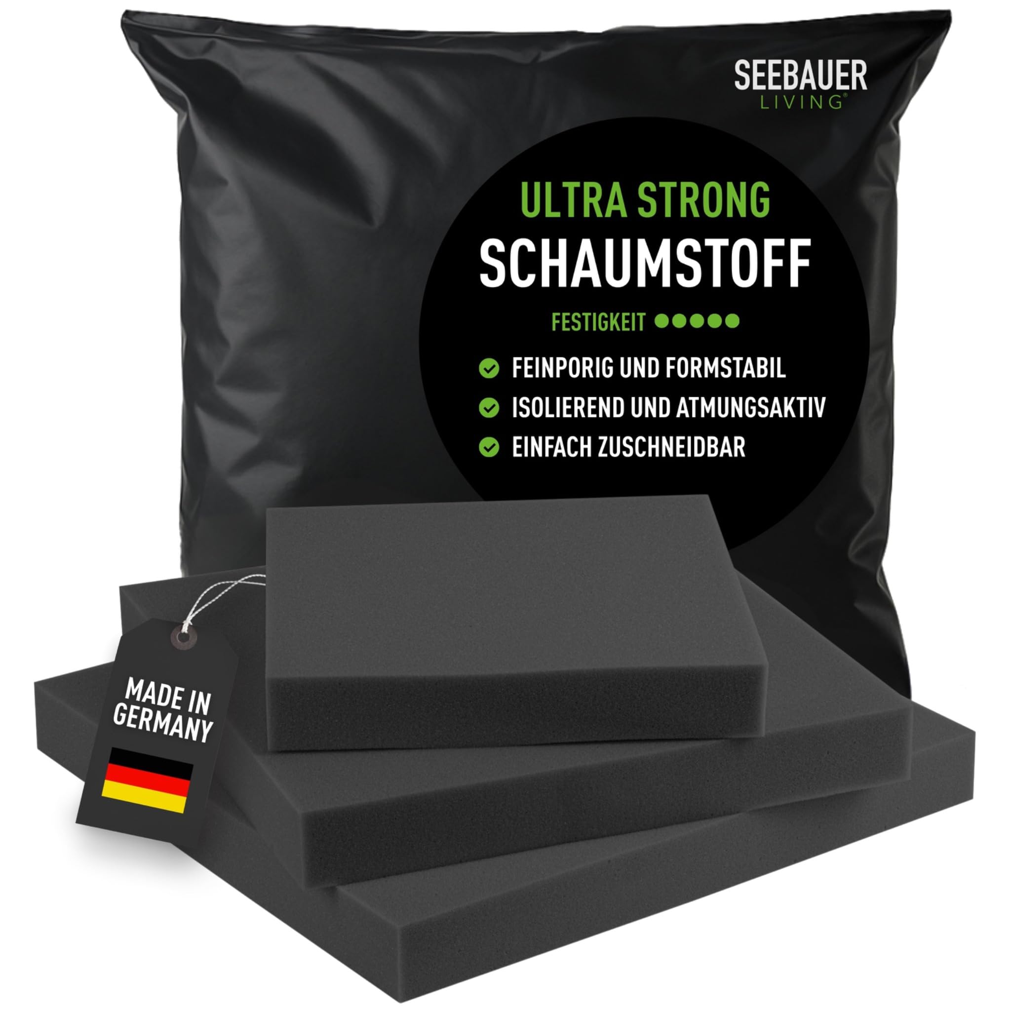Schaumstoff Ultra Strong RG 60/70 (Sehr fest) 50 x 50 x 5 cm Schaumstoffplatte für Polster und Sitzkissen, Polsterschaumstoff als Zuschnitt für Sitzpolster Angebot bei HelloDeals
