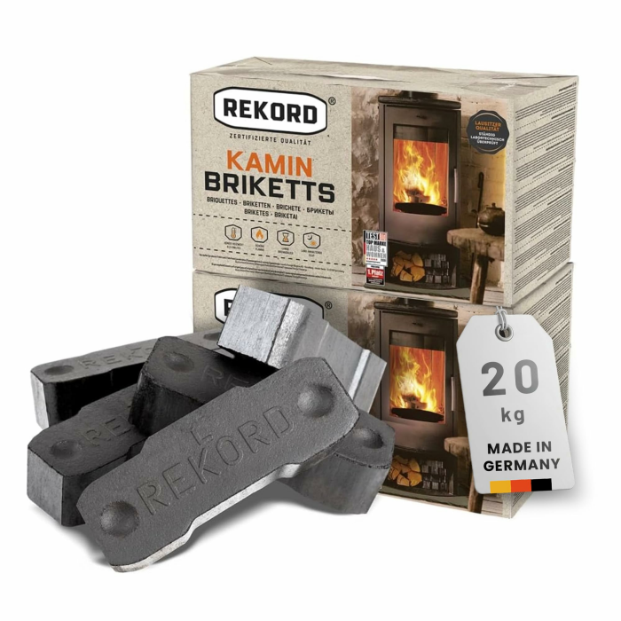 Rekord® Braunkohlebriketts 20 kg (2x10 kg Paket) – Kaminbriketts mit hohem Heizwert & Langer Brenndauer – Qualitäts–Braunkohle für Kamine & Dauerbrandöfen – Gluthalter Briketts Made in Germany Angebot bei HelloDeals