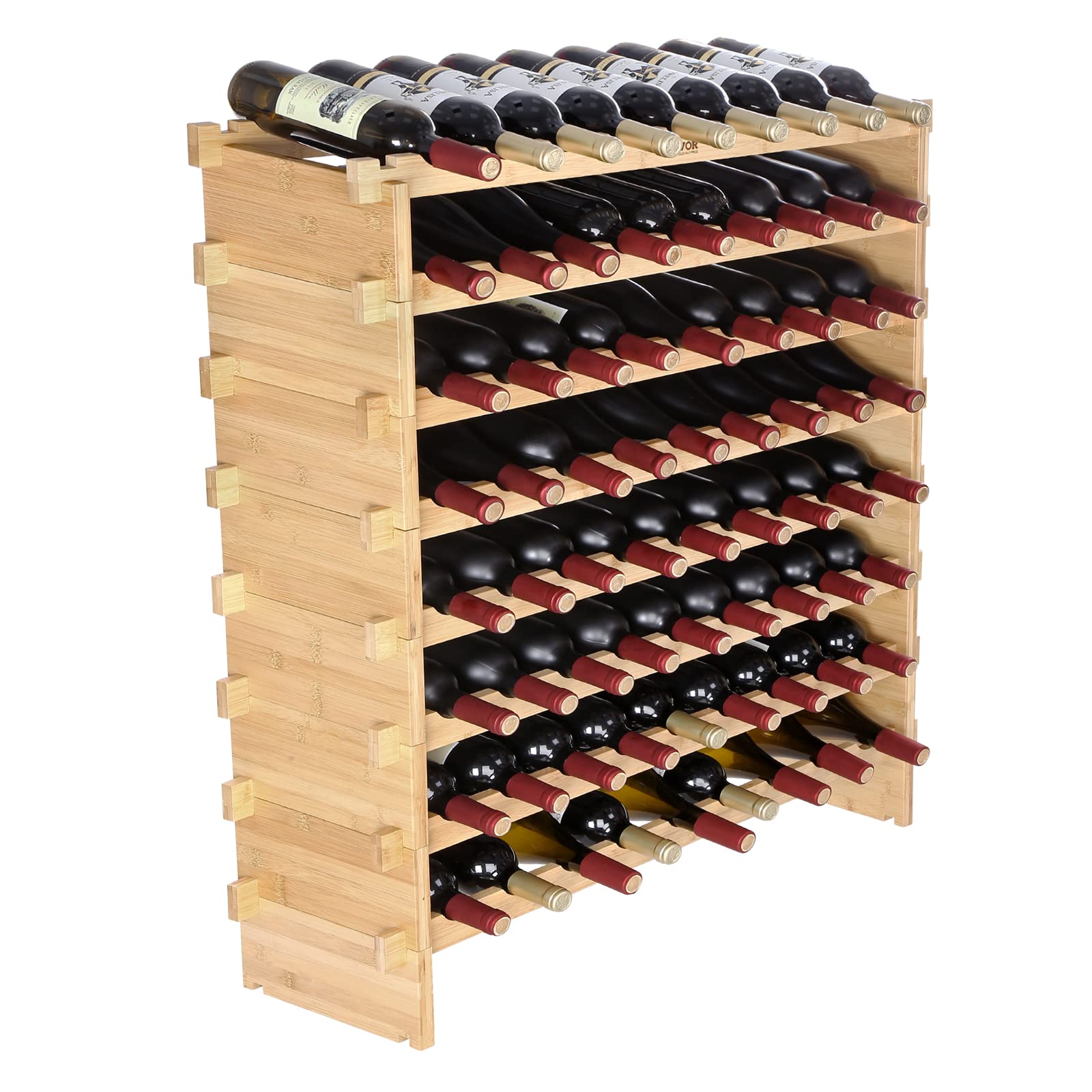 VEVOR Weinregal Weinständer für 72 Flaschen, BambusßFlaschenregal mit 8 Fächern, Stapelbar Vintage Weinständer Metall für Keller, Bar, Lagerraum usw. Flaschenhalter Weinflaschenregal 80 kg Belastbar Angebot bei HelloDeals