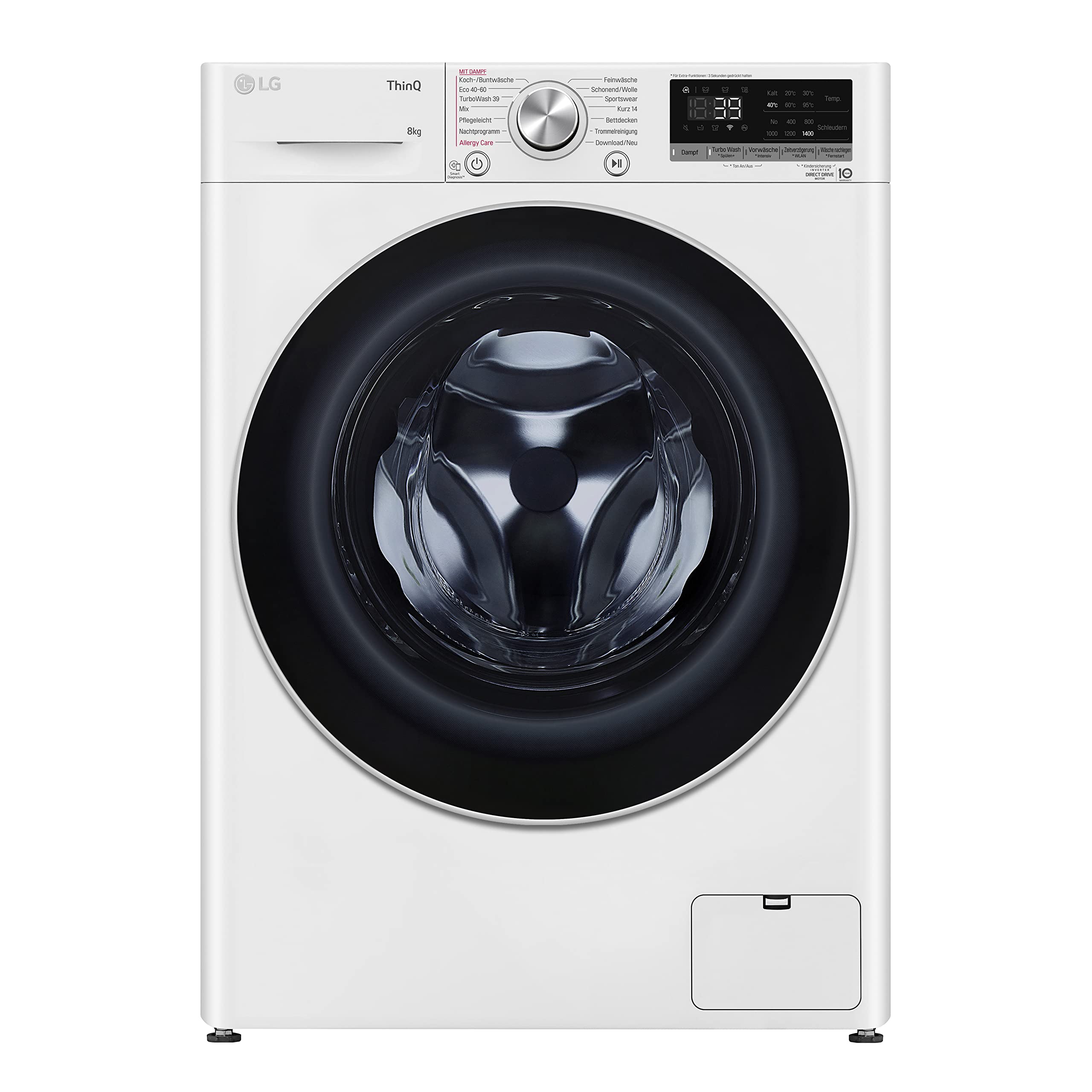 LG Electronics F4WV708P1E, Klasse A, Frontlader-Waschmaschine 8 Kg, Wi-Fi, AI Direct Drive, Tiefenreinigung mit Dampf, TurboWash 360°, Größere Kapazität, Außentür aus gehärtetem Glas, Weiß Angebot bei HelloDeals