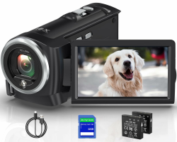 Camcorder Videokamera 2.7K 56MP Vlogging Camera für YouTube, 16X Digitalzoom 2,8 Zoll 270 Grad Drehung LCD -Bildschirm Camcorder mit LED-Fülllicht, 32 GB SD -Karte und Batterien DV110 Angebot bei HelloDeals