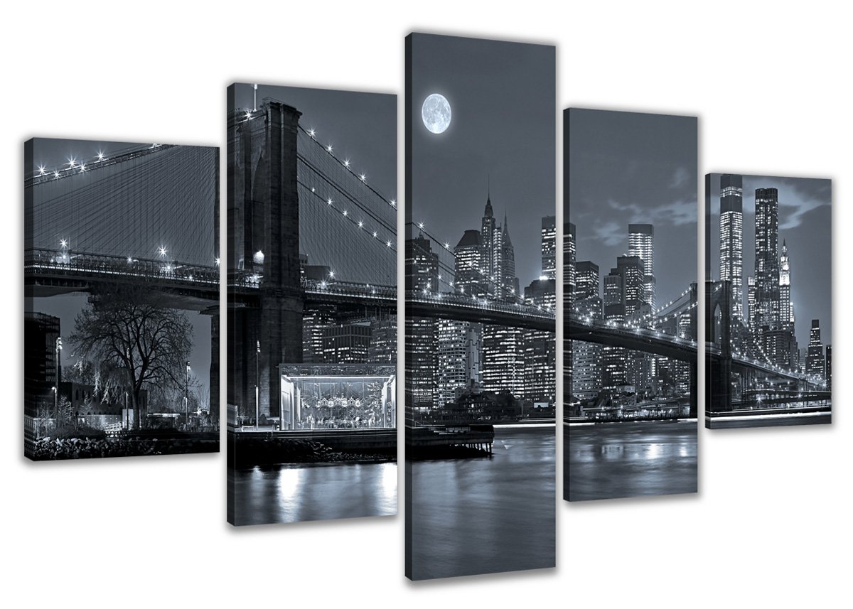 Visario 200 x 100 cm ! Bild auf Leinwand New York Nr 6314 fertig gerahmte Bilder 5 Teile Marke original Angebot bei HelloDeals