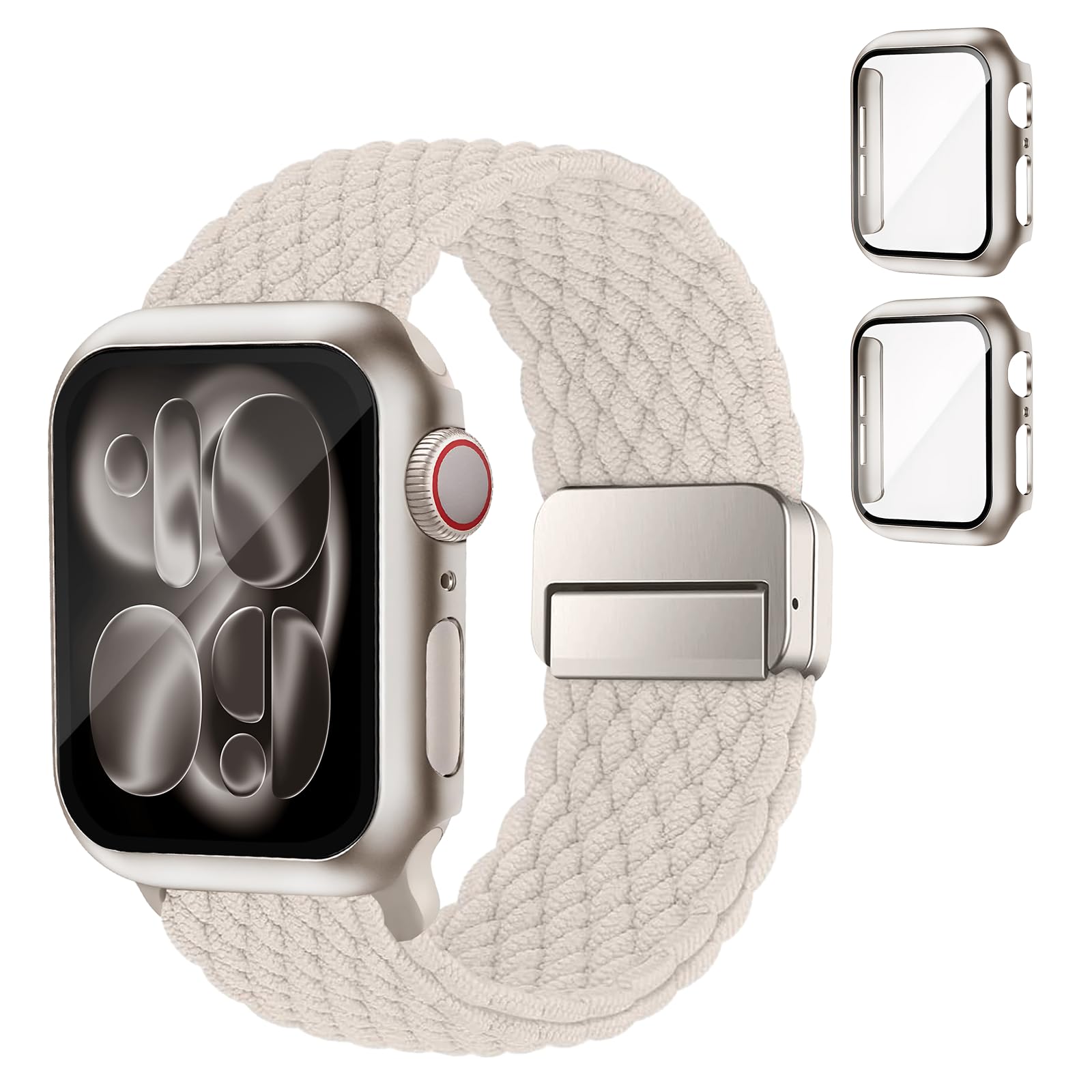 SOLOLUP Geflochtenes Armband+Hard PC Schutzhülle für Apple Watch Armband SE 3/2 Series 11 10 9 8 7 6 5 4 3 Damen Herren,Elastisch Magnet Nylon Strap+2 Hülle für iWatch Band 40/41/38/42 mm-Serie 11/10 02-Polarstern 40mm-Series 6/5/4/SE/SE 2/SE 3 Angebot bei HelloDeals