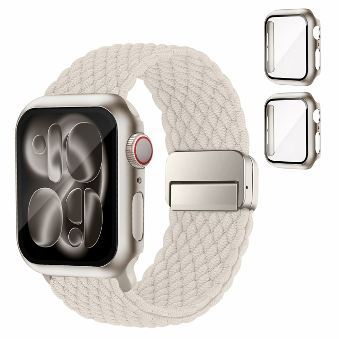 SOLOLUP Geflochtenes Armband+Hard PC Schutzhülle für Apple Watch Armband SE 3/2 Series 11 10 9 8 7 6 5 4 3 Damen Herren,Elastisch Magnet Nylon Strap+2 Hülle für iWatch Band 40/41/38/42 mm-Serie 11/10 02-Polarstern 40mm-Series 6/5/4/SE/SE 2/SE 3 Angebot bei HelloDeals