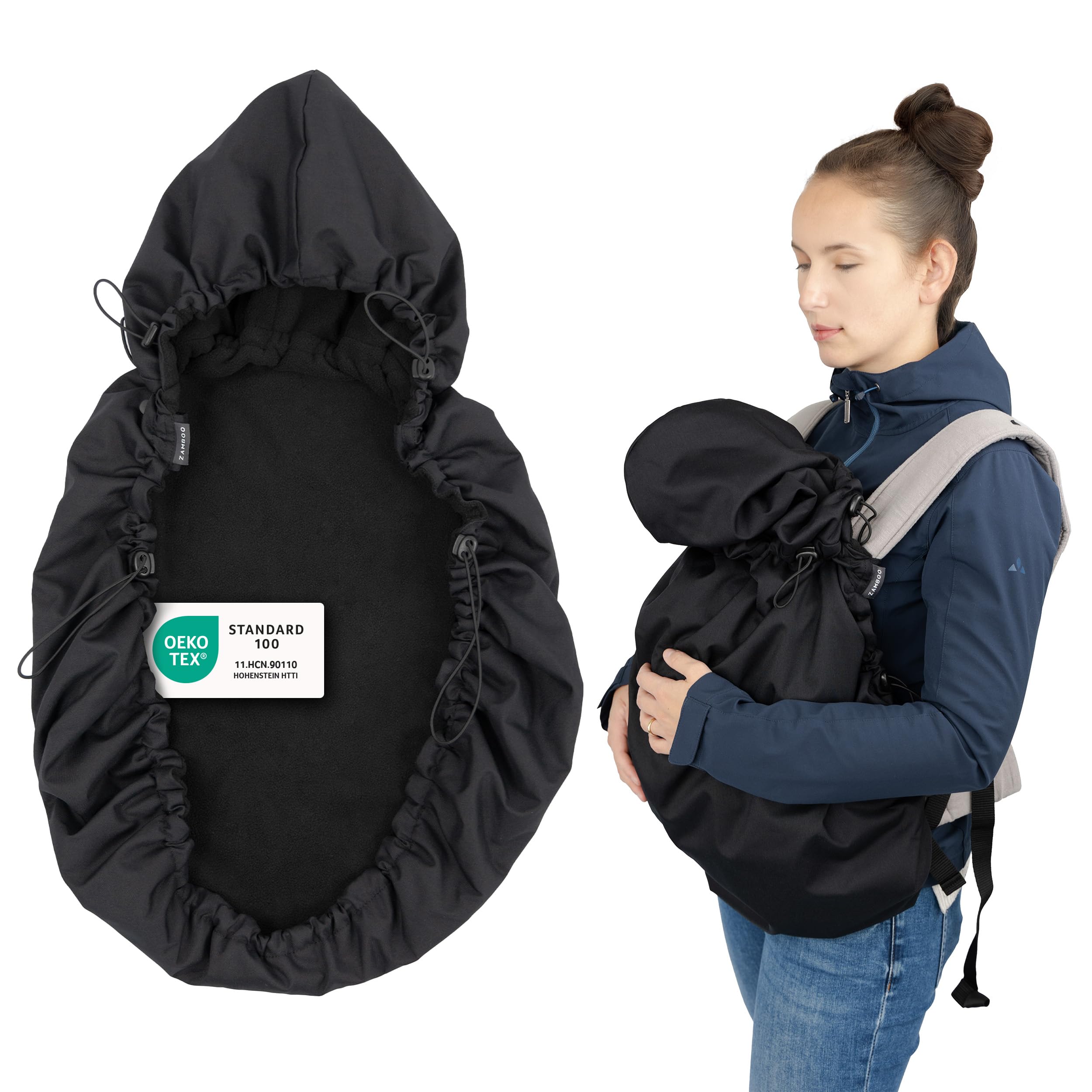 Universal Babytrage Cover | Warmer Fleece Wetterschutz für viele Bauchtragen, kompatibel mit Ergobaby, Manduca, Ruckeli uvm. | OEKO-TEX Standard 100 zertifiziert - Schwarz Angebot bei HelloDeals