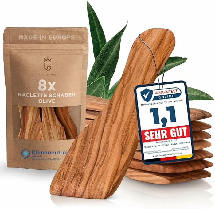 8 wunderschöne premium Raclette Schaber | italienisches Olivenholz | Made in EU | geölte & zertifiert | langlebige Raclette Spachtel für den mehrfachen Gebrauch 8er Set Angebot bei HelloDeals