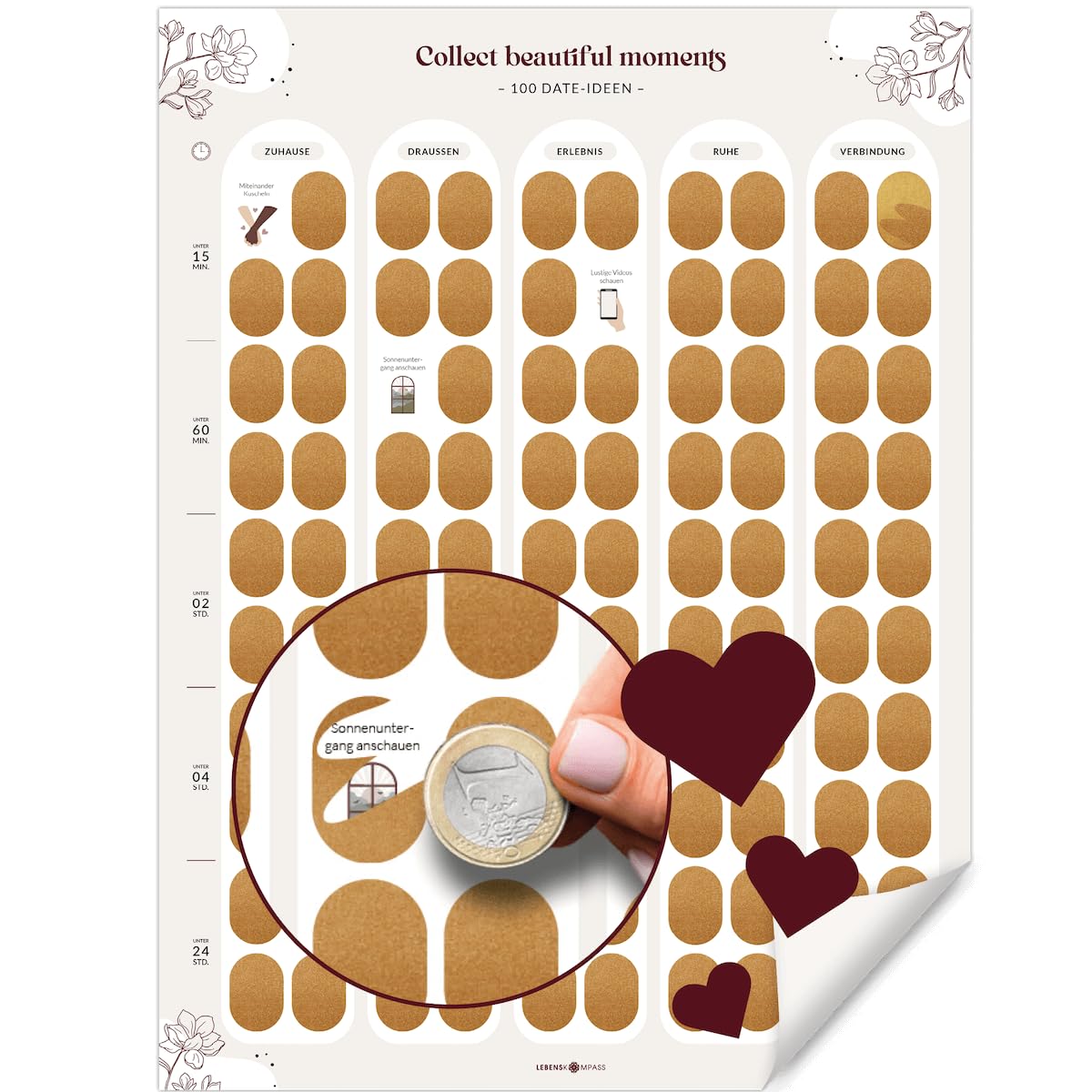 LEBENSKOMPASS® Rubbelposter für Paare – 100 Date Ideen & Bucket List für Paare – Kreative Couple Geschenke für unvergessliche Erlebnisse mit deinem Partner - Scratch Off Poster Angebot bei HelloDeals