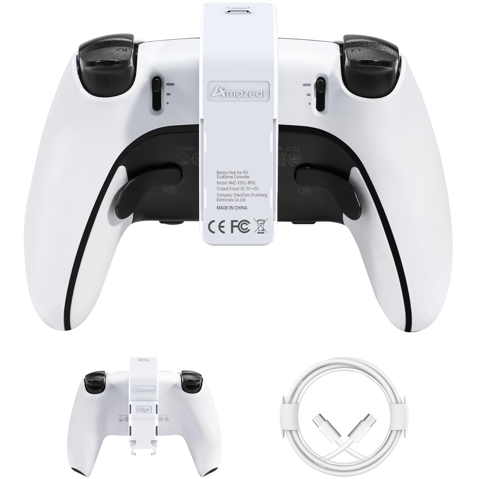 AMAZEAR Akku Pack für PS5 DualSense Controller, PlayStation 5 Zubehör 3000mAh Schnell Ladegerät, tragbarer wiederaufladbarer zusätzlicher Akku für PS5 Edge oder Standard Game Controller (weiß) Angebot bei HelloDeals