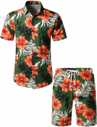 JOGAL Herren Casual Floral Blumenmuster Kurzarm Hawaiihemd Grün L Angebot bei HelloDeals