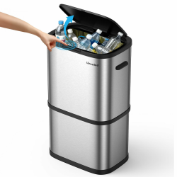 lovewind Mülleimer, 60L Edelstahl Mülleimer Metall Recyclingbehälter-Werkzeugfreie Montage, Silber, für Plastikflaschen & Haushaltsabfälle, Großer Abfalleimer mit Deckel 60L Silber Angebot bei HelloDeals