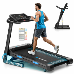 Laufband Für Zuhause Klappbar mit Automatischer Neigung, Walking Pad 14KM/H, Laufband mit 3,0-PS-Motor, 12 Voreingestellte Programme und Fitness App, Fitnessgeräte Belastung 160Kg Schwarz Angebot bei HelloDeals