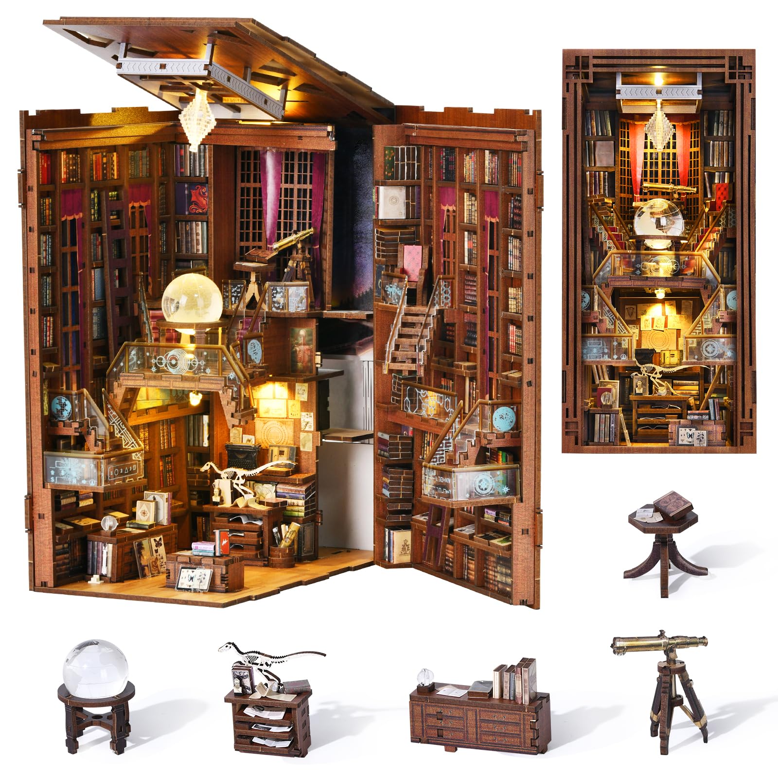 Book Nook Kit, DIY Miniatur Puppenhaus Booknook Kit, 3D Holz Puzzle Buchstütze Bücherregal einfügen Dekor für Jugendliche und Erwachsene (Beyond Library) Angebot bei HelloDeals