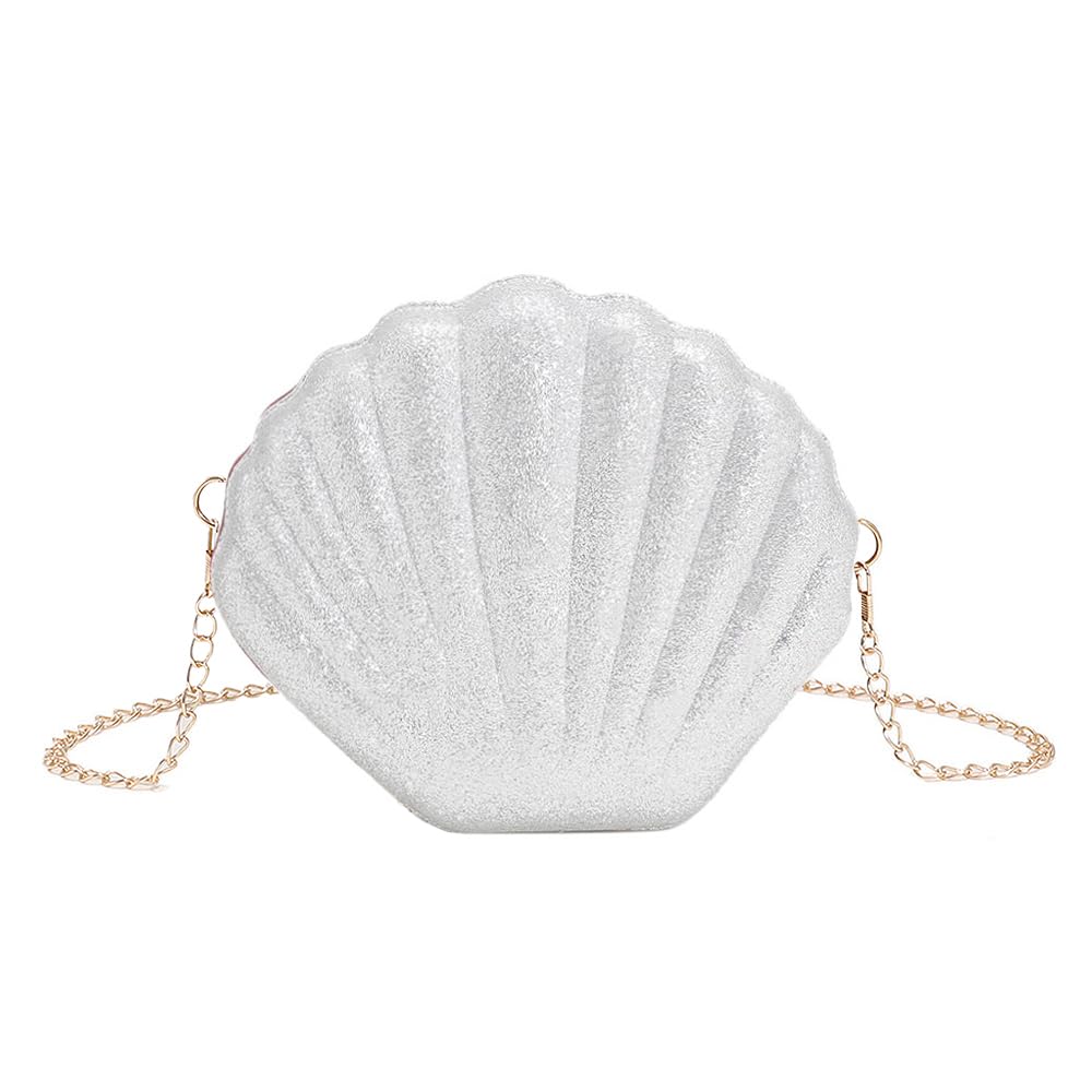 Damen Muschel Tasche,Muschel Abendtasche,Pailletten Kettentasche Mädchen,Geburtstag Geschenk,Meerjungfrau Karneval Kostüm Accessoires Weiß Angebot bei HelloDeals