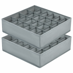 DIMJ Unterwäsche Socken Organizer - 2er Set, 48 Fächer (2x24) Schrank Schubladen Organizer, Faltbare Ordnungssystem Kleiderschrank, Aufbewahrungsboxen Kleidung, für kommode, Krawatten, Grau 2 Stück-24 Fächer Grau Angebot bei HelloDeals
