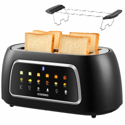 Steinborg® Automatik Toaster mit Brötchenaufsatz 4 Scheiben Automatische Liftfunktion ohne Hebel - Langschlitztoaster Toastautomat Digitales Display Brotzentrierung Restzeitanzeige Abschaltautomatik Angebot bei HelloDeals
