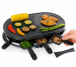 Raclette Set für 8 Personen - Grill oval - Crepes Funktion - Tischgrill inkl. Pfännchen & Schaber mit Grillplatte - (RUND) Angebot bei HelloDeals