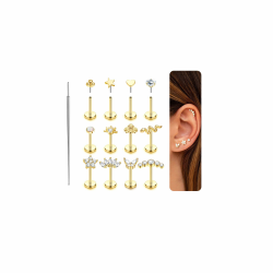 MILACOLATO 16G/18G/20G Helix Piercings Chirurgenstahl Nasenpiercing Stecker Gewindelose Einschieben Flat Piercing Ohr Gold Silber Ohrringe Piercings Tragus Labret Rook Conch Lippenpiercing 6/8mm 14k Gold+16g(1,2mm)+8mm Stange Angebot bei HelloDeals