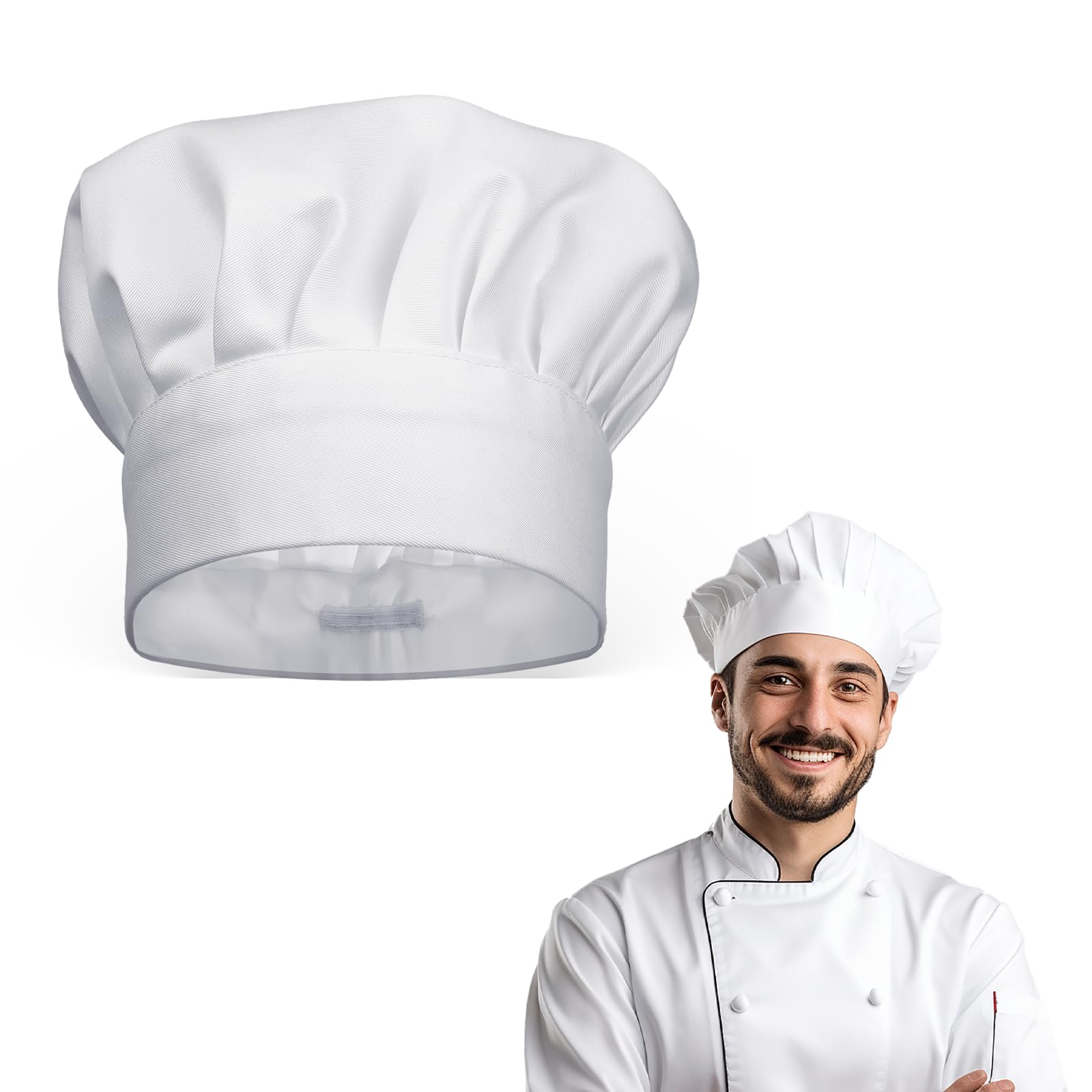 Kochmütze Weiß, Baumwolle Verstellbarer Verschluss, Kochmütze Herren Damen, Bäcker, Zuhause, Hotel, Restaurant, Koch Mütze, Chef Hat Angebot bei HelloDeals