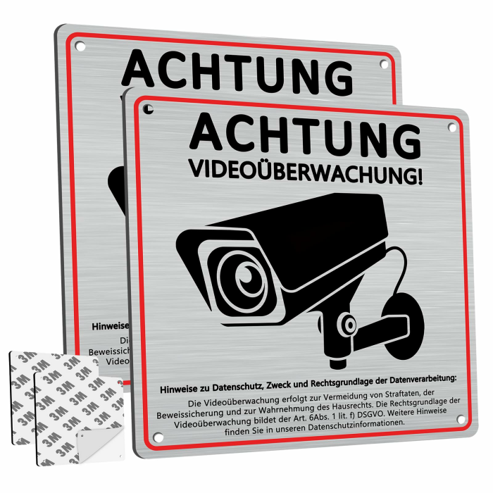 2 Stück Schild Videoüberwachung Privatgrundstück mit DSGVO Hinweis, 15 x 15 cm Aluminium Hinweisschild Videoüberwachung, mit Selbstklebend und 4 Bohrlöcher, Schilder Kameraüberwachung, Warnschild 2 STK-15CM*15CM*0.85MM Angebot bei HelloDeals