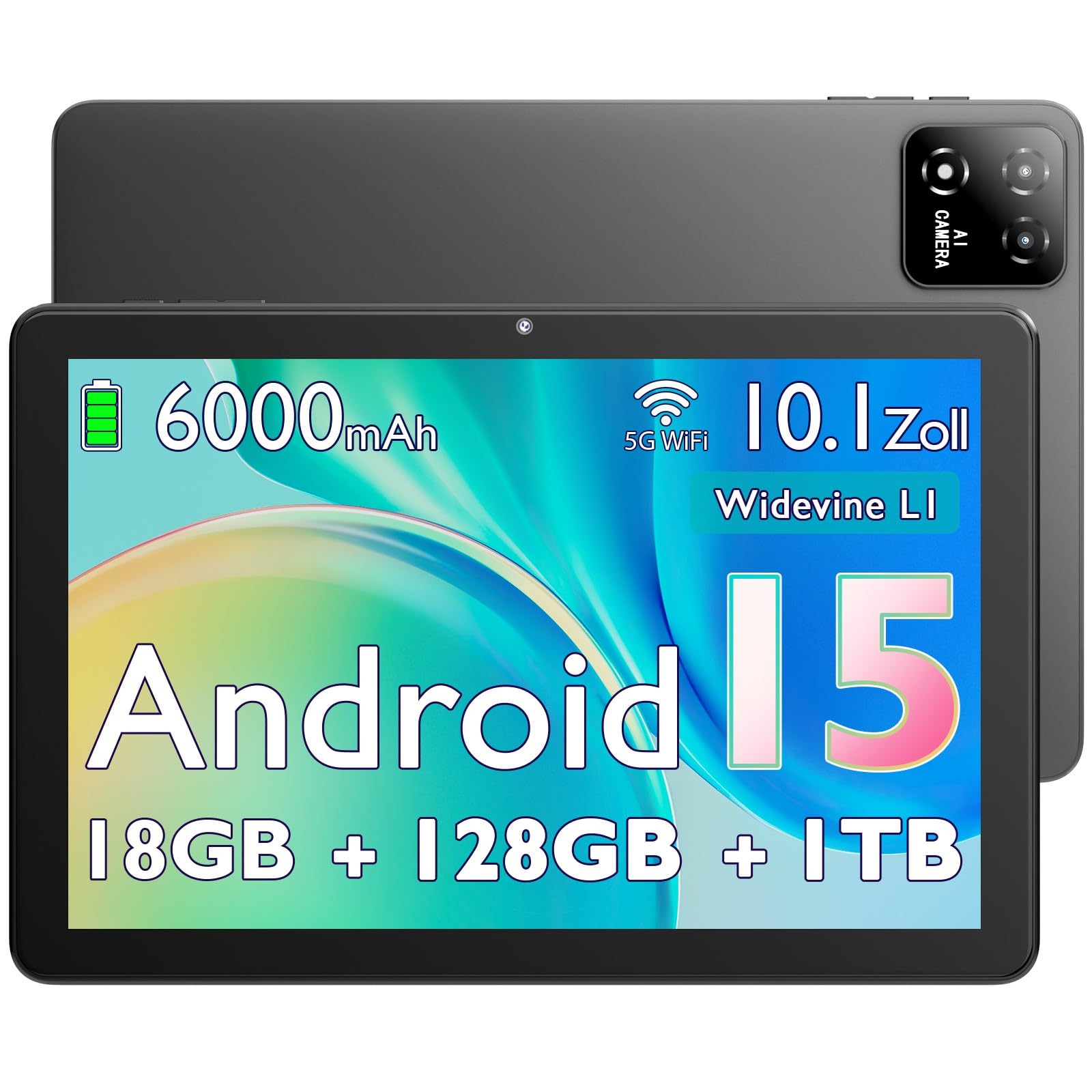 Tablet 10 Zoll, Android 15 Tablet, 18GB RAM + 128GB ROM, Erweiterbar auf 1TB, 1280x800 HD IPS Display, 6000mAh Batterie, Widevine L1, 5G WiFi, Bluetooth 5.0, UNISOC T310, 5MP + 8MP Dual Camera (Z50) Angebot bei HelloDeals