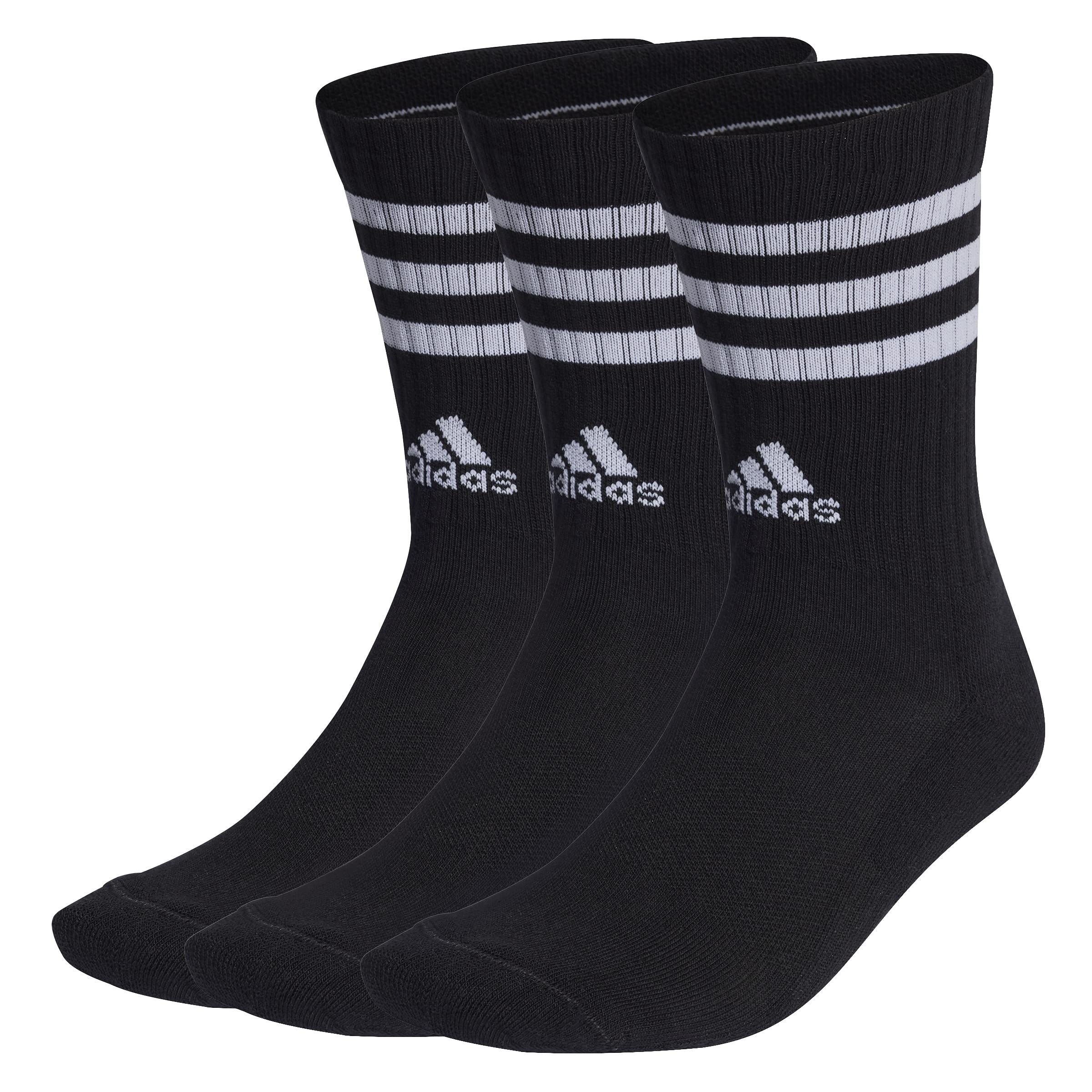 adidas Unisex 3-Stripes Cushioned Crew Socks 3 Pairs, Black / White, 6.5-8 Angebot bei HelloDeals