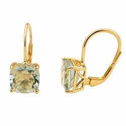 Kissenschliff grüne Amethyst Prasiolite 925 Sterling Silber Ohrringe - Natürlicher Edelstein - Geburtstagsgeschenk - Weihnachtsgeschenk - Handgefertigte Geschenkideen für Frauen (Silber vergoldet) Angebot bei HelloDeals