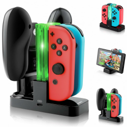 Opard Nintendo Switch Controller Ladestation mit 4 Slots für Joy-Con und 1 Typ-C USB Port für Switch Konsole/Pro Controller/Typ-C Geräte Ladestation mit LED-Anzeige Angebot bei HelloDeals