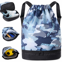 Turnbeutel-Sportbeutel-Junge mit Schuhfach,25 Liter Verstellbar Rucksack-Kinder,Gymsack Beutel mit Wasserdicht Innentasche,Gym Bag mit Kordelzug Damen Herren für Sport,Fußball,Strand,Schwimmen Blau und Schwarz Angebot bei HelloDeals