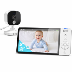 GHB Babyphone mit Kamera 5 Zoll HD 5000mAh IPS-Display VOX-Modus 4X Zoom Nachtsicht Temperaturanzeige Zwei-Wege-Audio 720P Nicht drehbar Angebot bei HelloDeals