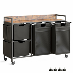 Mondeer Wäschekorb 4 Fächer, 150 L Wäschesammler mit Ablage, Wäschewagen mit Seitliche Taschen und herausnehmbare Wäschesäcke Für Waschküche Schlafzimmer Badezimmer, Vintagebraun-Schwarz 150L Rustikales Braun und Schwarz Angebot bei HelloDeals