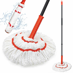 Bodenwischer Wischmopp, Wischer Boden mit 145 cm Langem Stiel, Selbst Wringing Mop, Microfaser Nass-Trocken-Mopp Haushalt & Gewerbe String Mopp mit Wringer für Hartholz, Fliesen, (Orange) Angebot bei HelloDeals