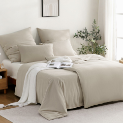 ATsense Bettwäsche 135x200 Baumwolle 4teilig, Stonewashed Bettwäsche-Sets Beige Ähnlich wie Leinen, Oeko-TEX, Hypoallergen und Atmungsaktiv, 2 Bettbezug und 2 Kissenbezug 80x80 135 x 200 + 80 x 80 cm [4teilig] Beige Angebot bei HelloDeals